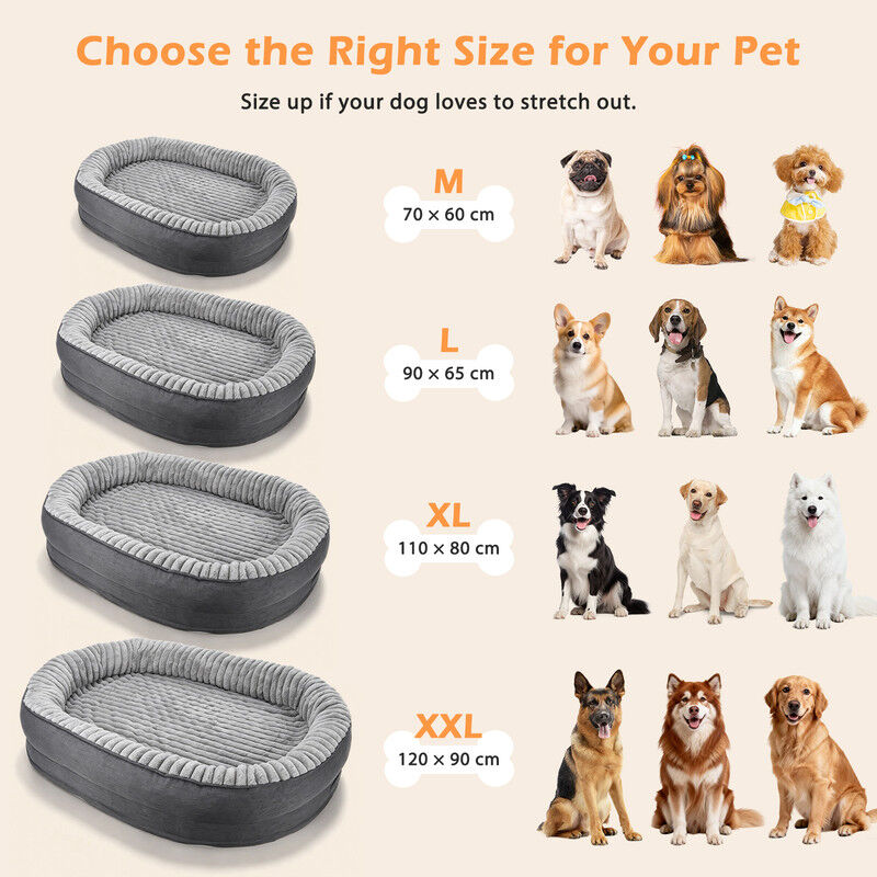 Nobleza Cama Sof&aacute; Ortop&eacute;dica para Perros Grandes (110 x 80 x 19 cm) - Cama con Espuma Huevera Viscoel&aacute;stica, Forro Impermeable, Funda Extrable Lavable a M&aacute;quina y Base Antideslizante, Suave Franela Polar, Gri, , large Imagen numero 2