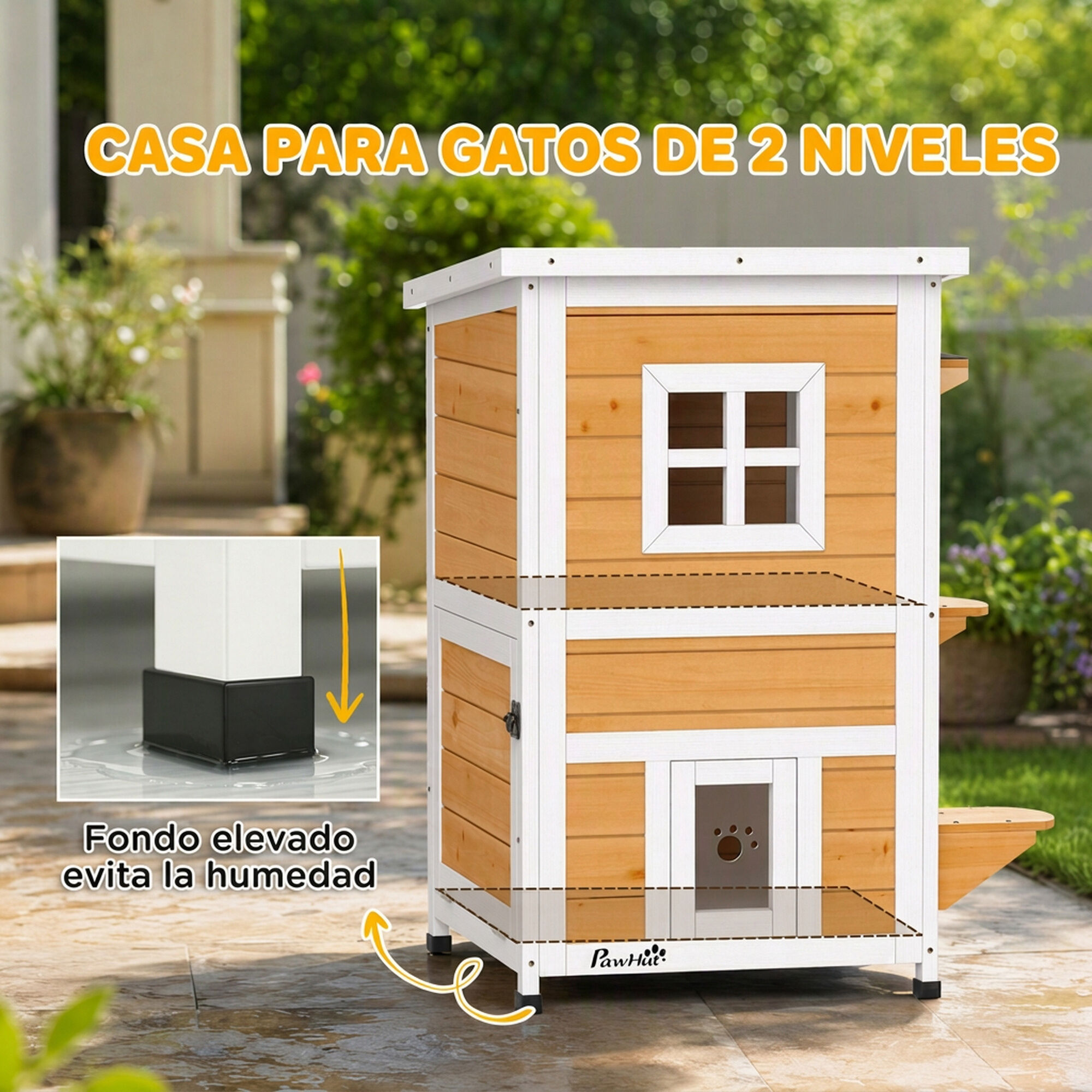 PawHut Caseta para Gato Madera Natural, , large Imagen numero 5