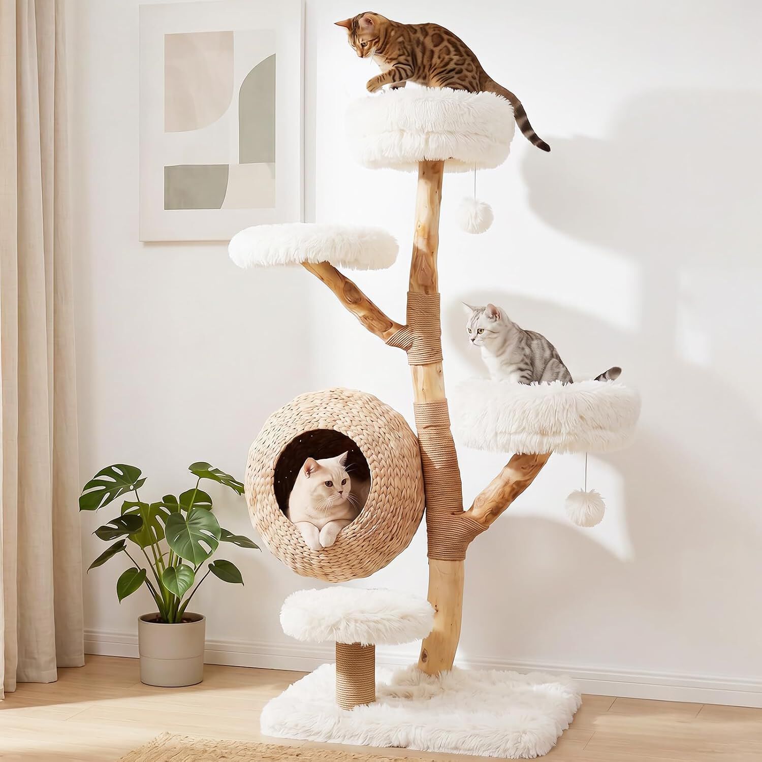 COSTWAY &Aacute;rbol para Gatos de 134 cm, Centro de Actividad para Mascotas, Blanco, , large Imagen numero 2