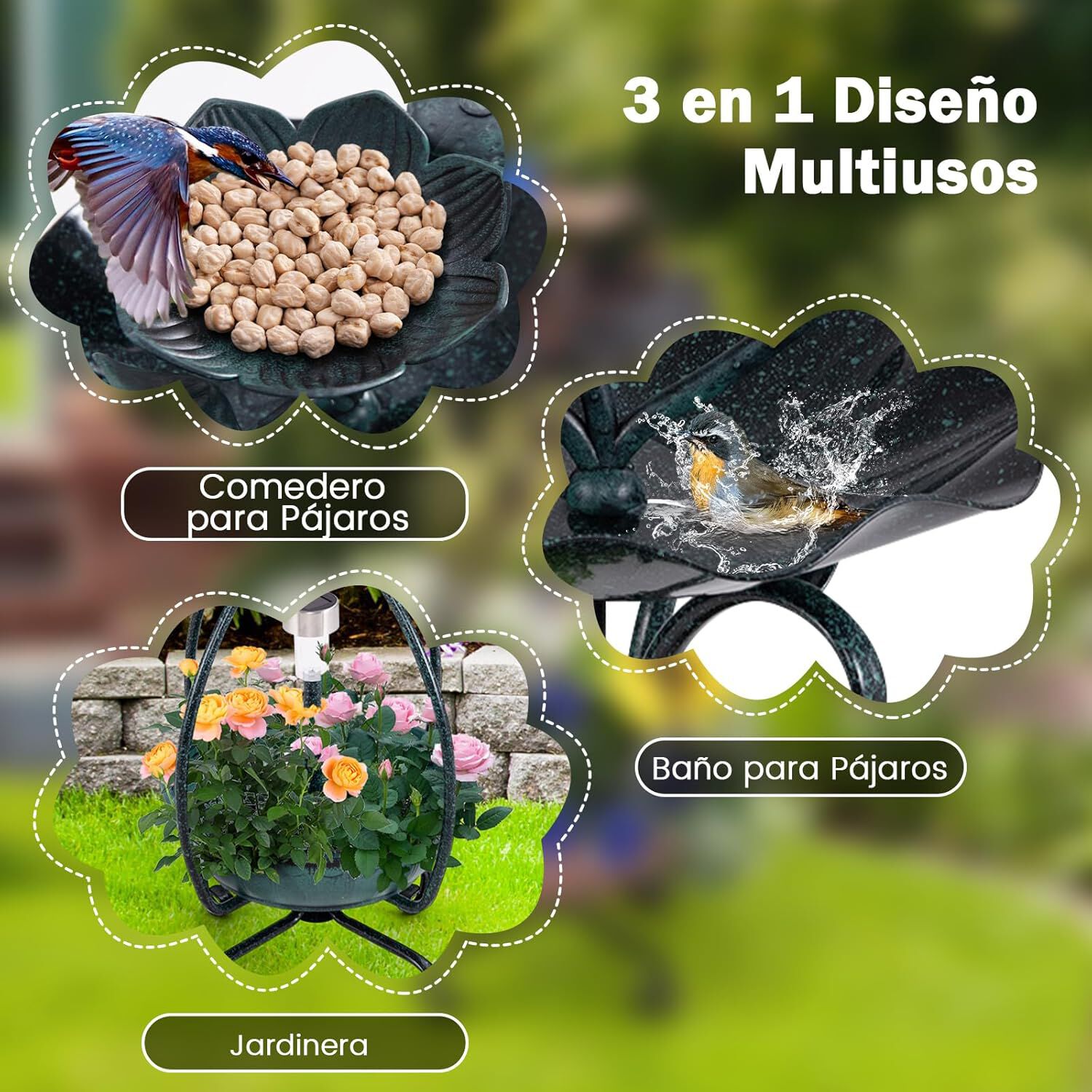 COSTWAY Comedero Pajaros Exterior de PP, Alimentaci&oacute;n de Aves de Jard&iacute;n, Comedero Vertical para P&aacute;jaros en Estilo Retro, Decorativo Exterior Ba&ntilde;o de P&aacute;jaros (Verde Cobre, 31 x 31 x 79 cm), , large Imagen numero 4