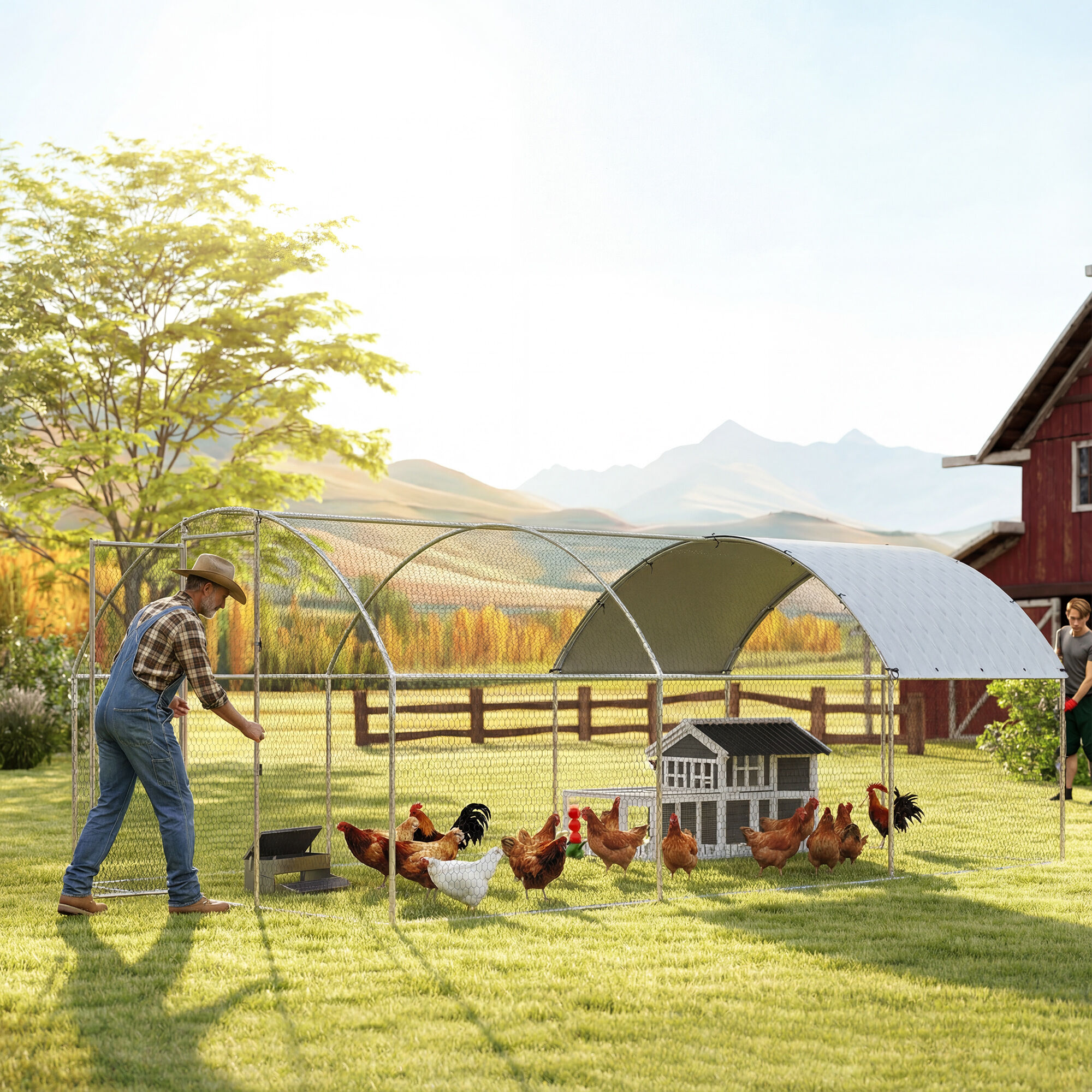 PawHut Gallinero para Exterior Grande, 2,8x5,1x1,9 m, 14,2 m&sup2;, Gallinero de Acero Galvanizado con Cubierta de Tela Oxford, Anti-UV e Impermeable, Puerta y Pestillos, Jaula para 15-24 Gallinas, Plata, , large Imagen numero 2