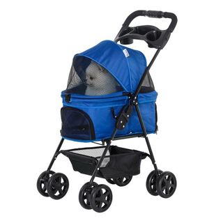 Pawhut cochecito plegable azul para mascotas
