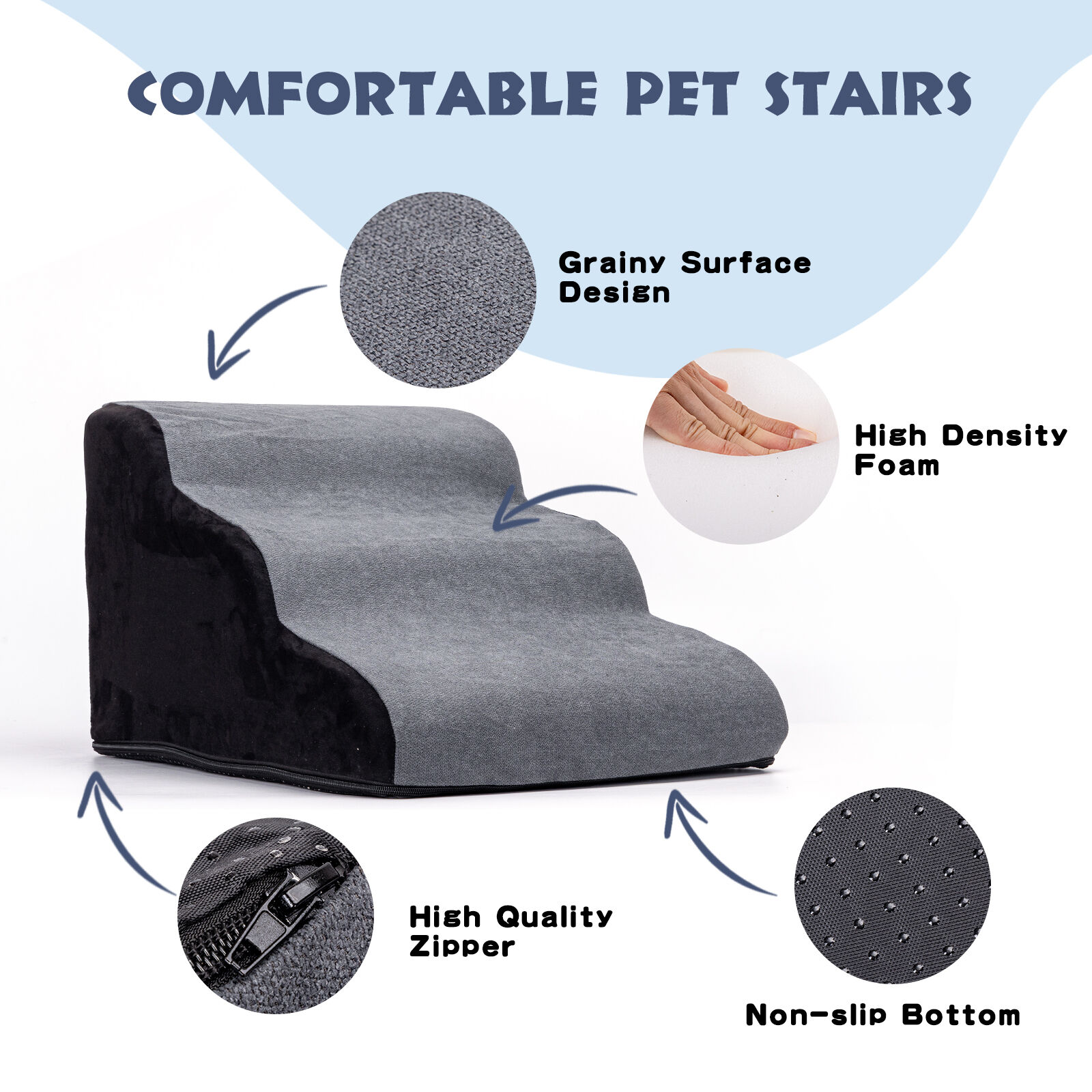 Nobleza Escalera para Perro, Rampa para Mascotas de Espuma de Alta Densidad, Escalera perro Cama de 3 Escalones para Camas altas, Adecuado para Gatos Perros Peque&ntilde;os y Medianos, Cachorros Perro Viejo, , large Imagen numero 2