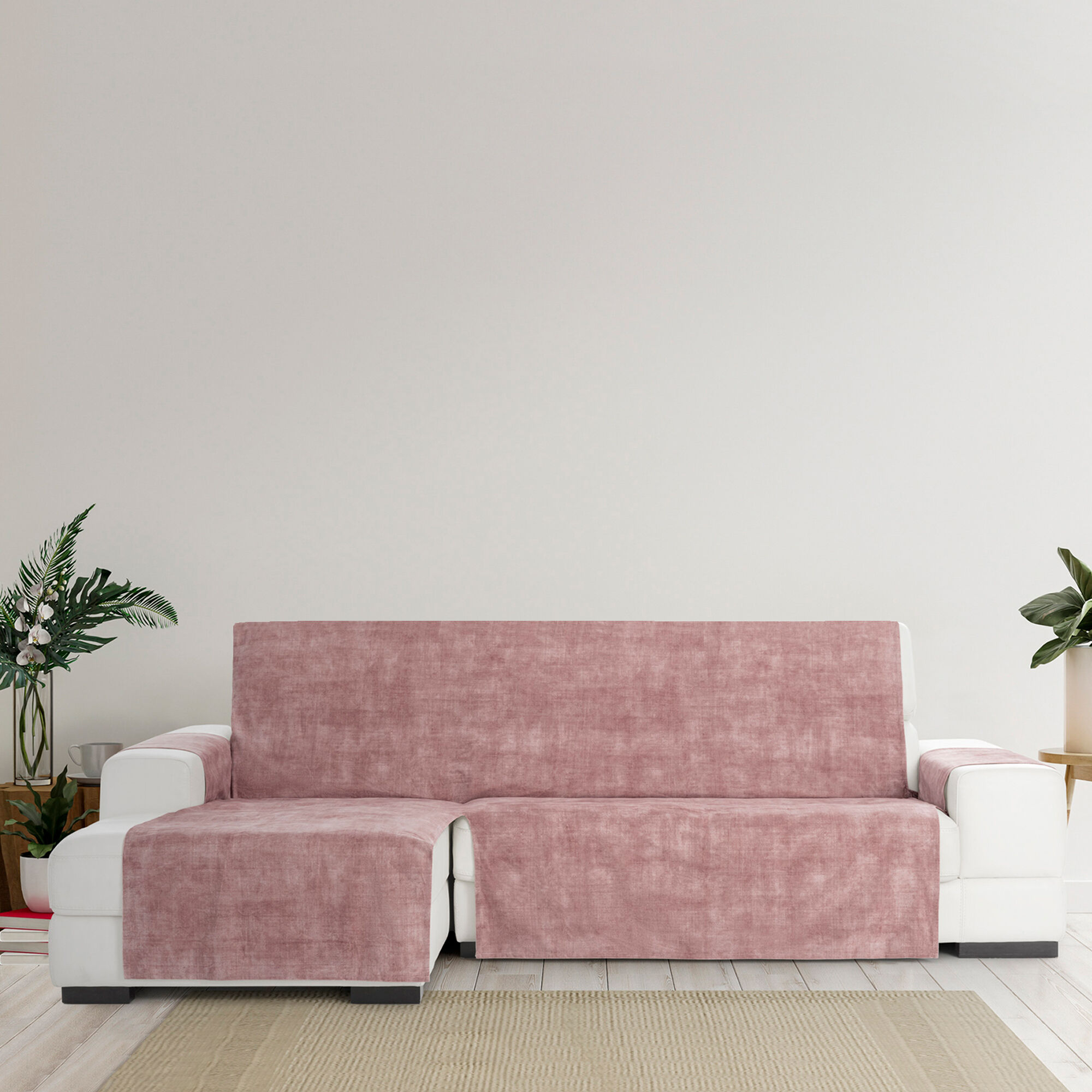 Cubre Sof&aacute; Protector Antimanchas acabado aterciopelado Rosa Chaise Longue Izquierdo Extra 290 cm (300-350 cm), , large Imagen numero 3