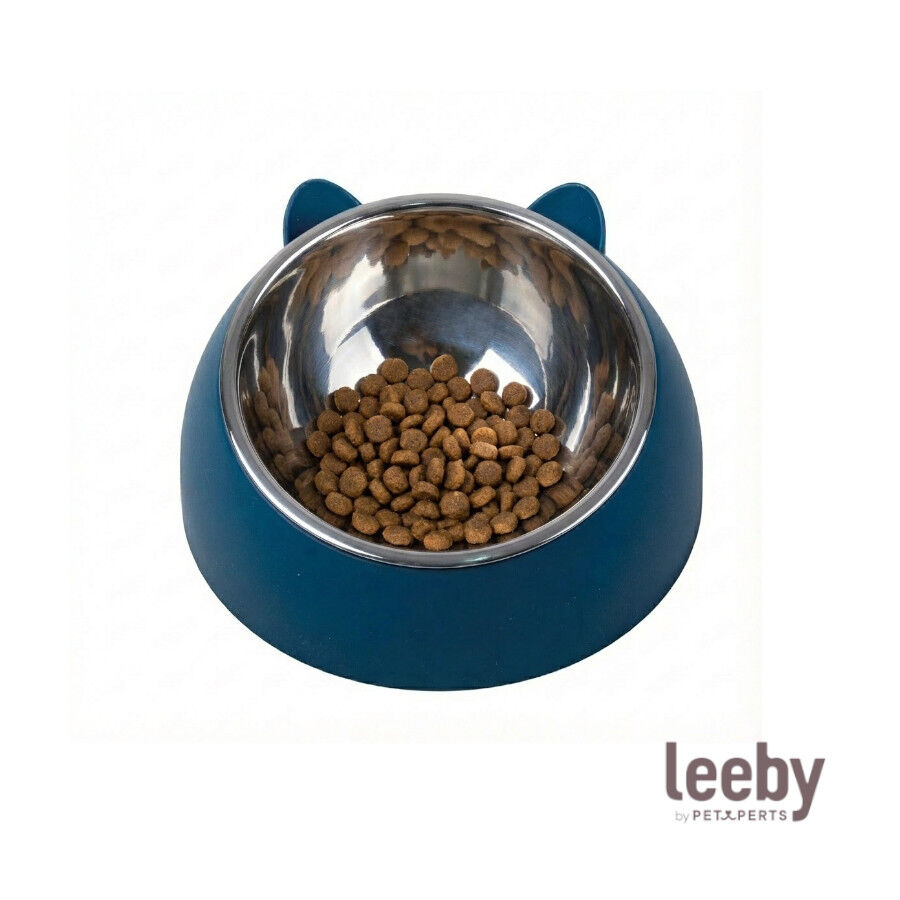 Leeby Comedero Elevado Acero y Pl&aacute;stico Azul para gatos, , large Imagen numero 2