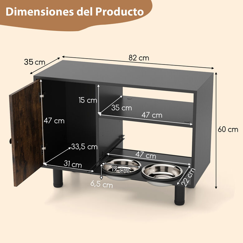 COSTWAY Estación de Alimentación Elevada Ajustable para Perros con 2 Cuencos de Acero Inoxidable y Estantes thumbnail