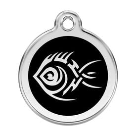 Red dingo Placa identificativa Acero Inoxidable Esmalte Tribal Pez Negro para perros