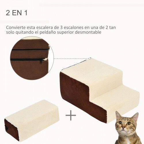 Escalera para gatos PawHut de 3 pelda&ntilde;os color Marr&oacute;n y beige, , large Imagen numero 4