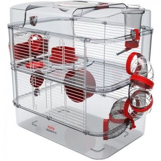 Zolux jaula con 2 niveles blanco y rojo para roedores
