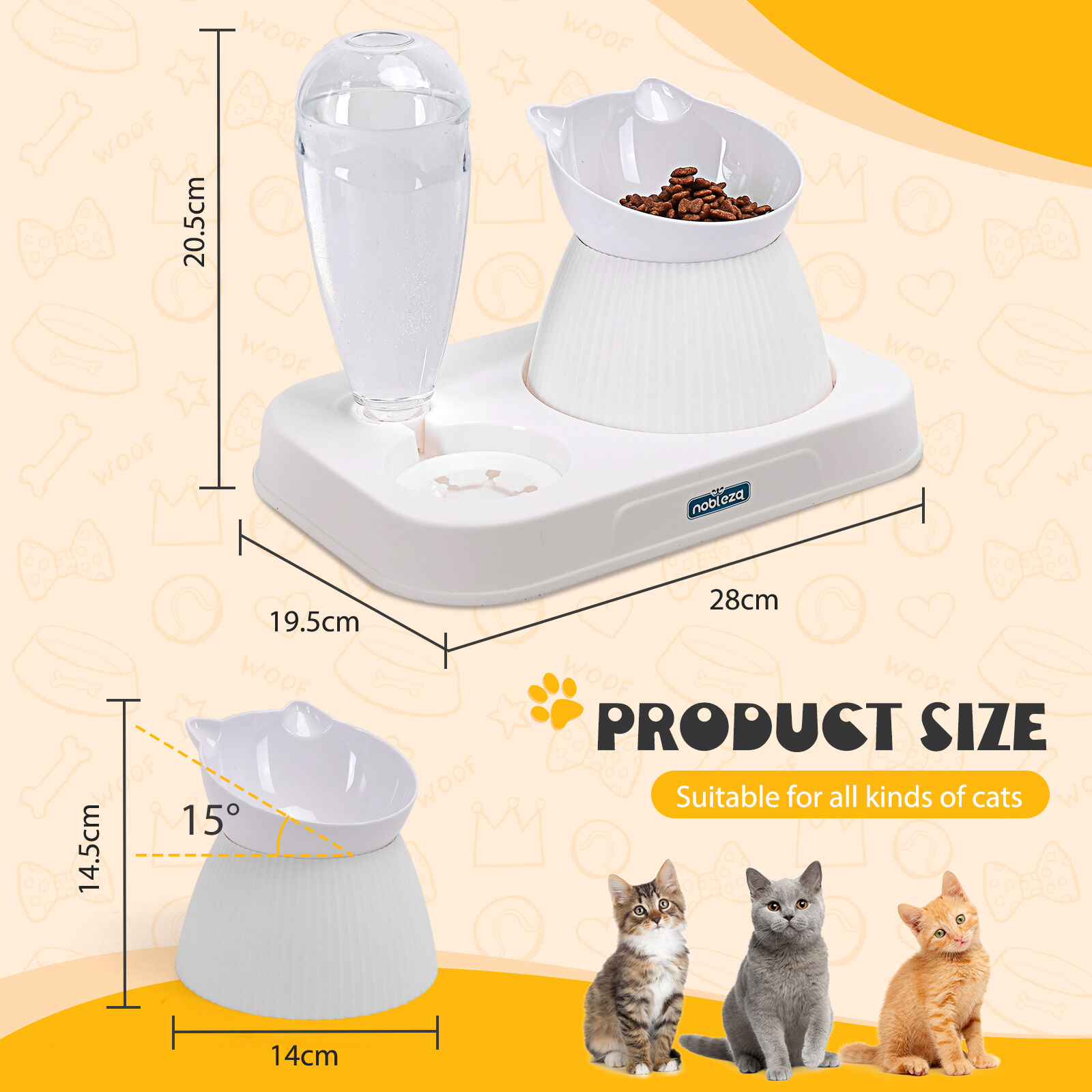 Nobleza-3 En 1 Comedero para Gatos,Bebedero Autom&aacute;tico para Gatos,500ml Dispensador Autom&aacute;tico Tazones para Mascotas Peque&ntilde;os,15&deg;Gatos Elevado,Cuenco Slow Food, , large Imagen numero 4