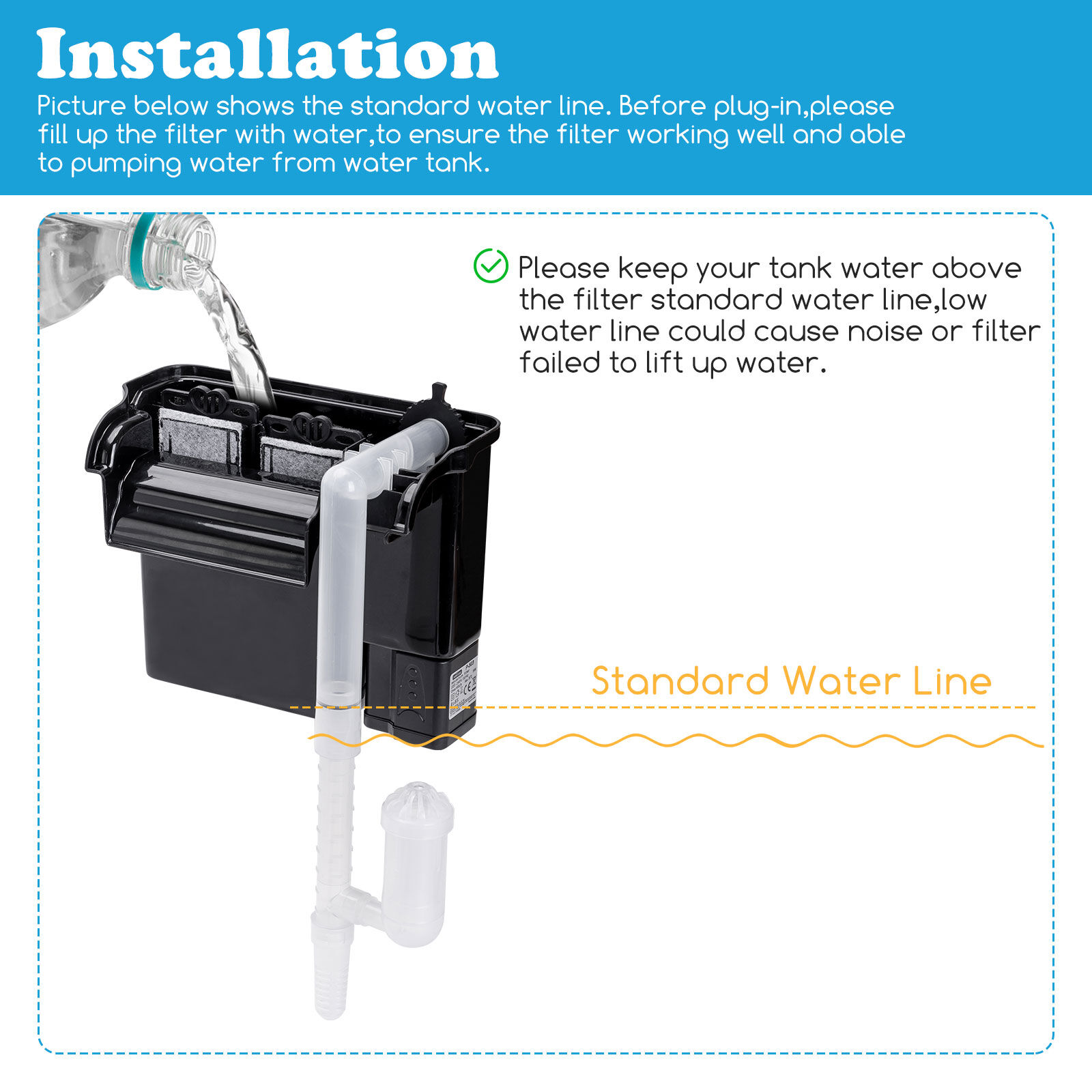 Nobleza - Filtro de Acuario, 3-en-1 Filtro de Acuario Colgante 400L/H, Sistema de Filtraci&oacute;n con Bomba de Agua Integrada, Dise&ntilde;o de Flujo de Agua en Cascada, Ahorro de Energ&iacute;a 5W, , large Imagen numero 5