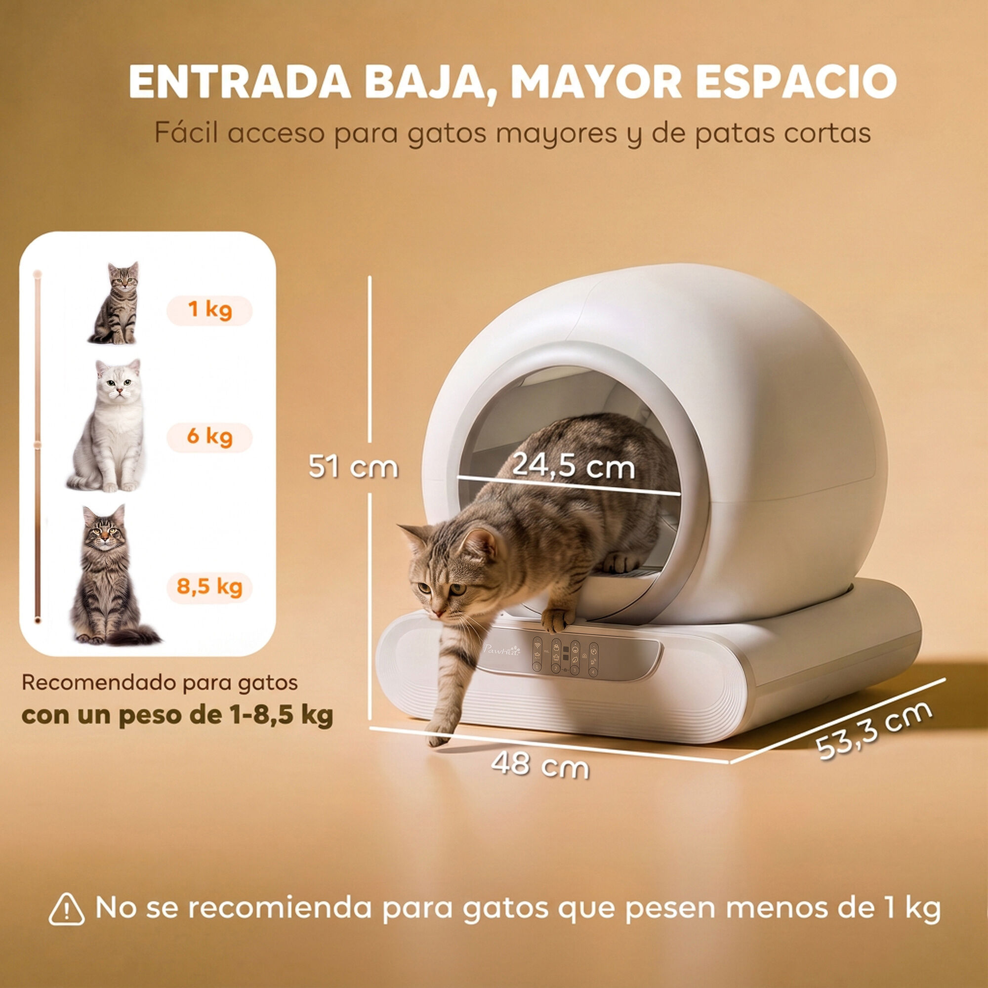 PawHut Arenero Gatos Autolimpiable Blanco, , large Imagen numero 3