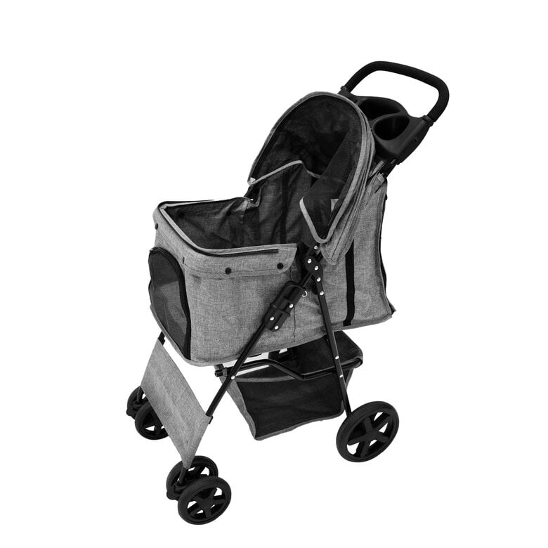 Cochecito Gris tejido Plegable para Mascotas con Cubierta lluvia Carrito Perros Gatos