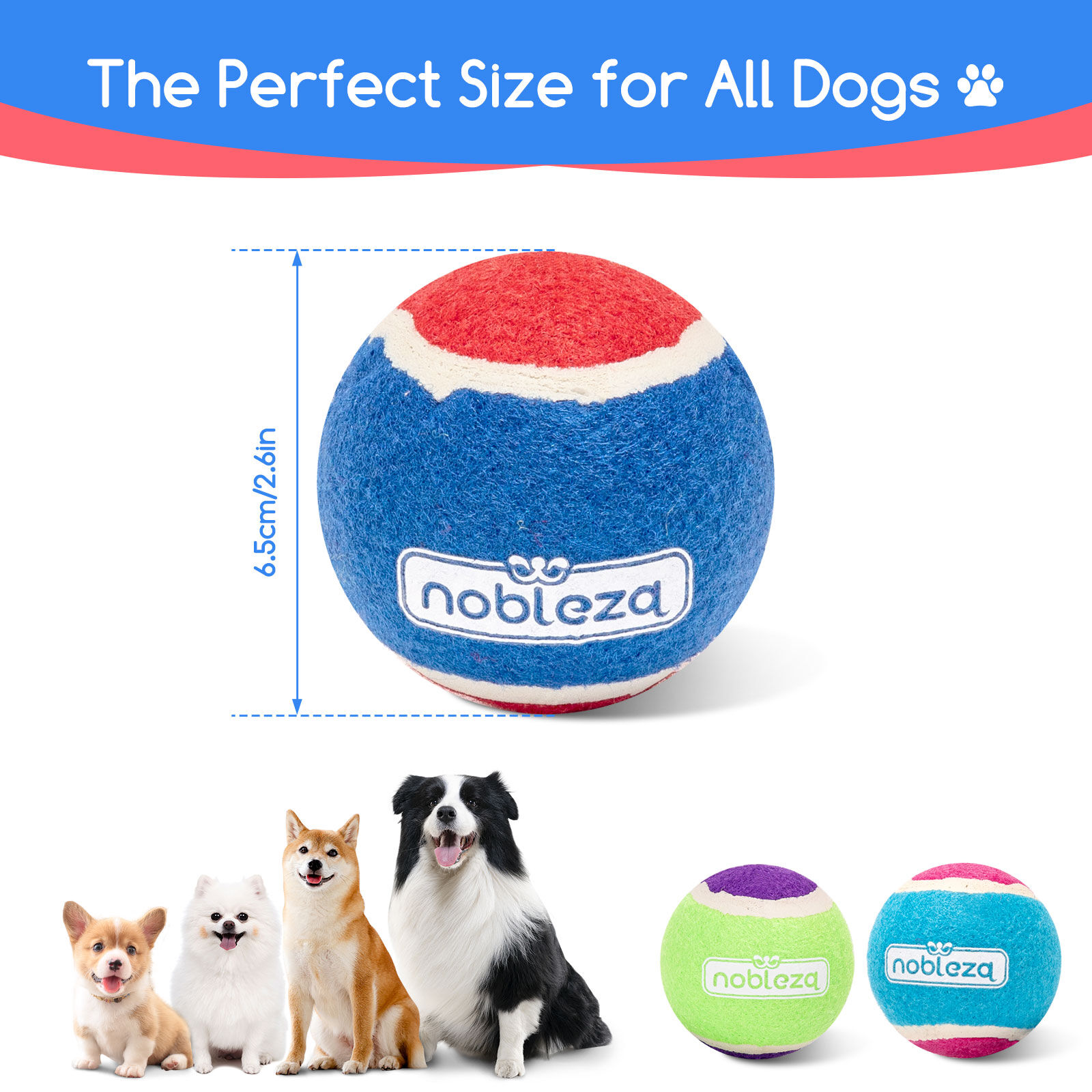 Nobleza Pelota Perro, Pelota Juguetes para Perros con Sonido, 3 Pelotas Perro de Goma Natural, Botan Pelotas Perro Tenis, Compatible con el Lanzador, 6.4 cm/3 Unidad, , large Imagen numero 2