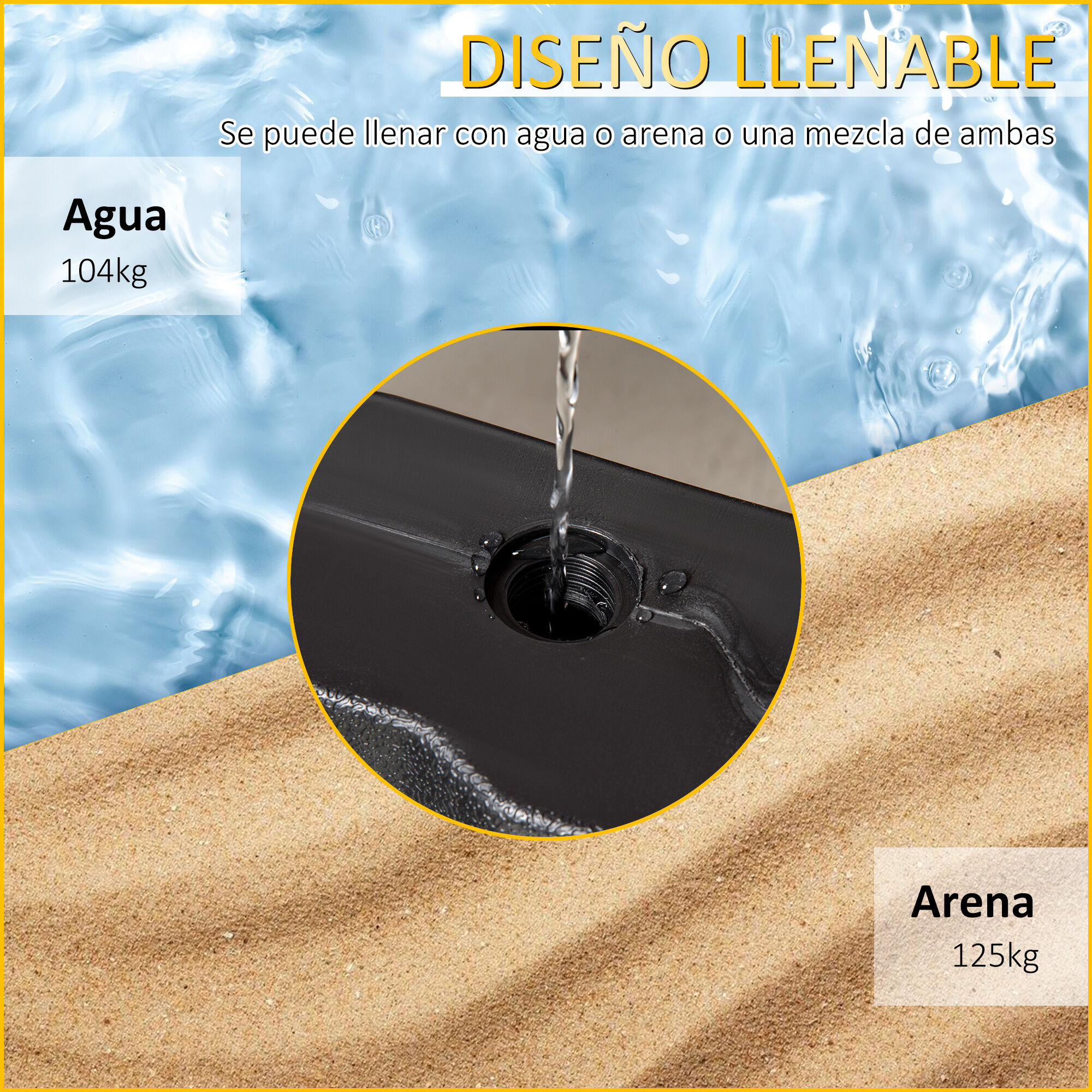 Outsunny 4 Pesos para Base de Sombrilla Rellenable de Agua 104 kg Arena 125 kg o Mixto 140 kg 4 Piezas para Base Cruzada de Parasol para Jard&iacute;n Exterior 109x109x13 cm Negro, , large Imagen numero 5