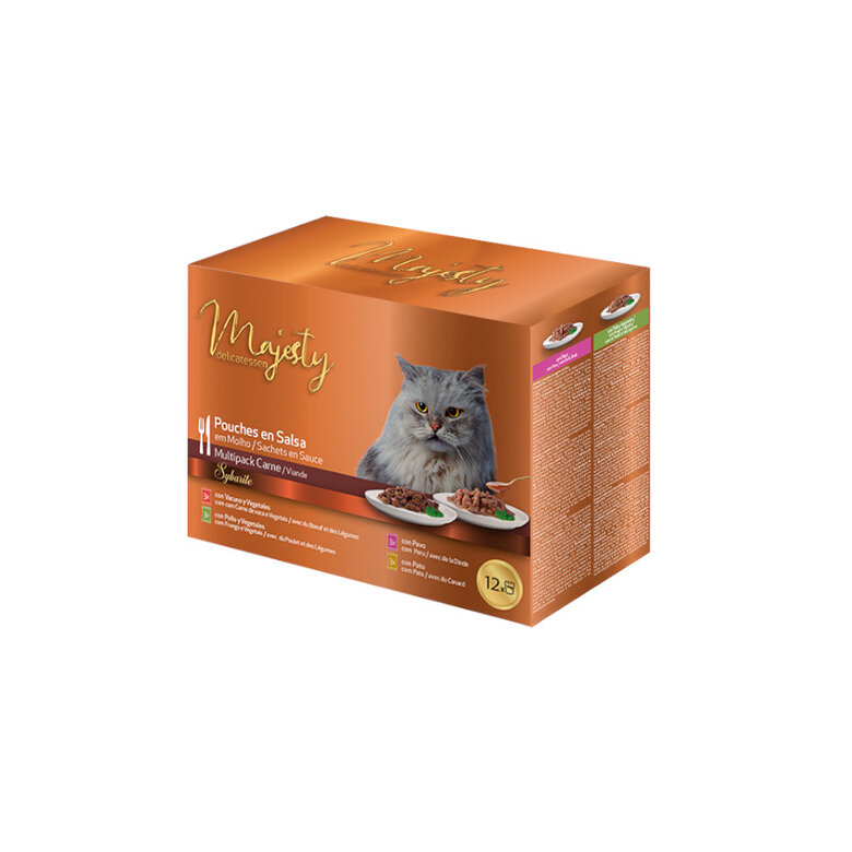 12 sobres x 100 g Majesty Multipack Sobres Salsa Carne en Salsa para gatos