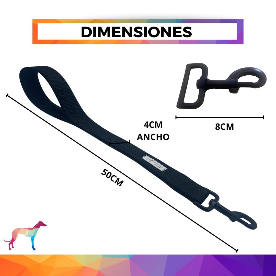 EGV - Correa corta perro 4cm ancho, asa neopreno y mosquet&oacute;n reforzado. 50cm longitud. (Negro), , large Imagen numero 2