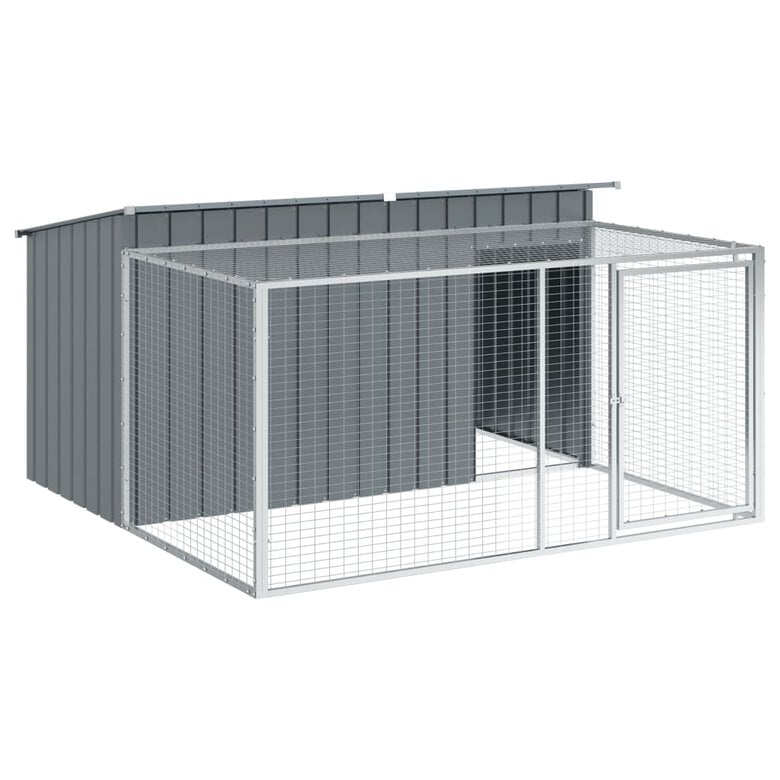 vidaXL Caseta perros con corral acero galvanizado gris 197x396x110 cm