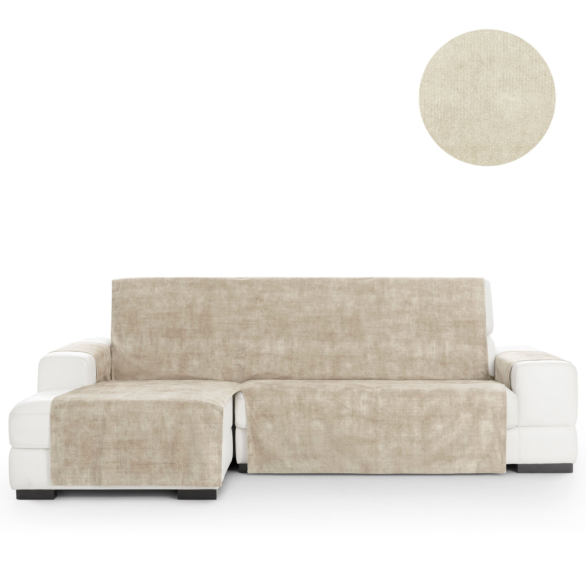 Cubre Sof&aacute; Protector Antimanchas acabado aterciopelado Marfil Chaise Longue Izquierdo Extra 290 cm (300-350 cm), , large Imagen numero 1