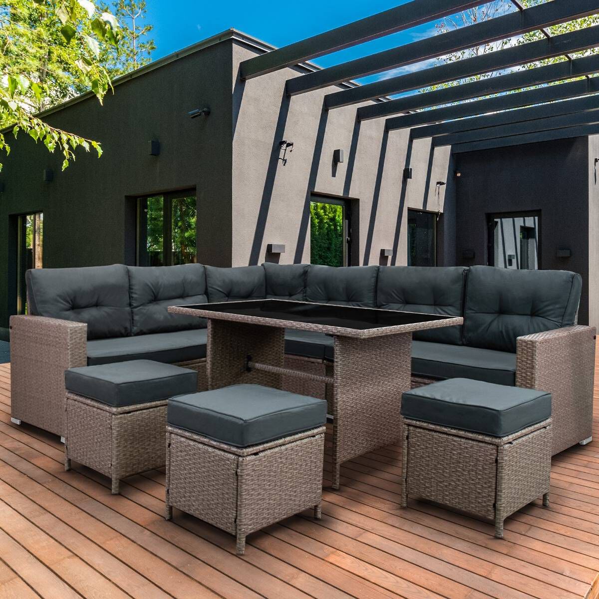 Set Muebles de Jardin Esquinero de Rat&aacute;n - Gris, , large Imagen numero 2