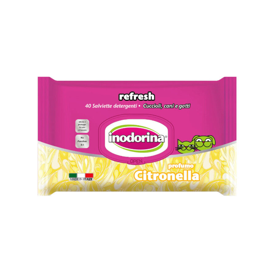 Inodorina Refresh Citronella Toallitas h&uacute;medas para perros y gatos, , large Imagen numero 1