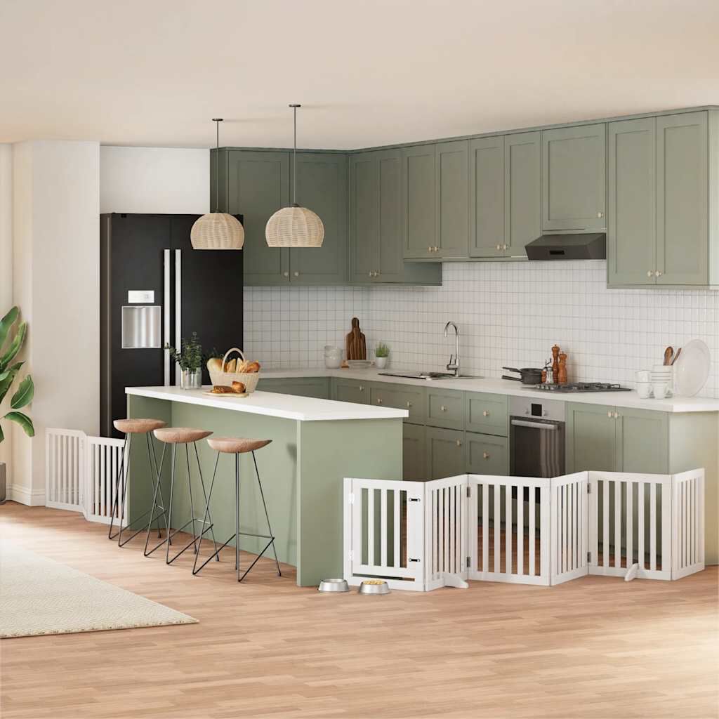 vidaXL Puerta para perros plegable 9 paneles madera &aacute;lamo blanca 450cm, , large Imagen numero 7