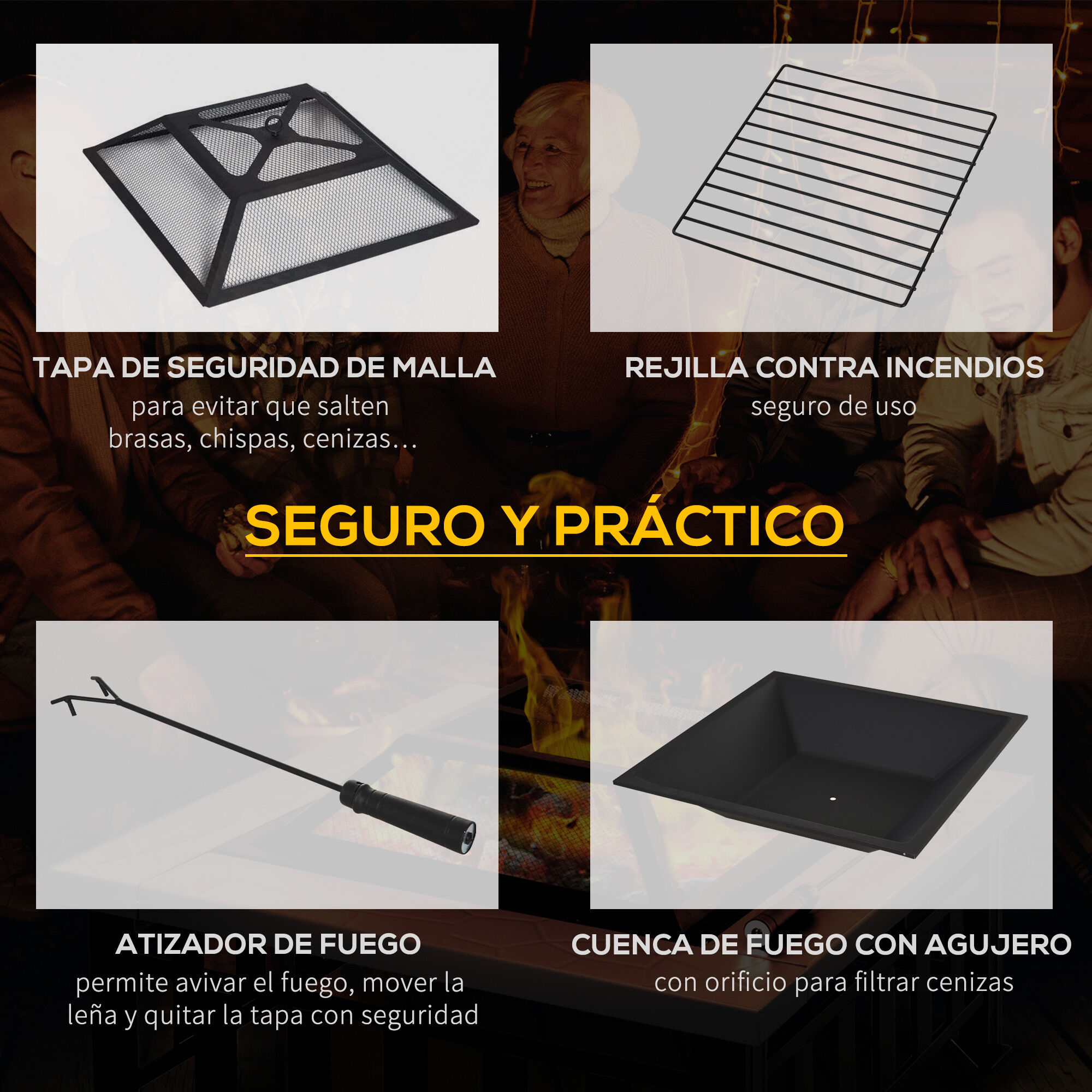 Outsunny Brasero Exterior de Metal Hoguera Multifuncional tipo Calentador 3 en 1 como Pozo de fuego/BBQ/Cubo de Hielo para Terraza Patio y Jard&iacute;n 86x86x54 cm, , large Imagen numero 5