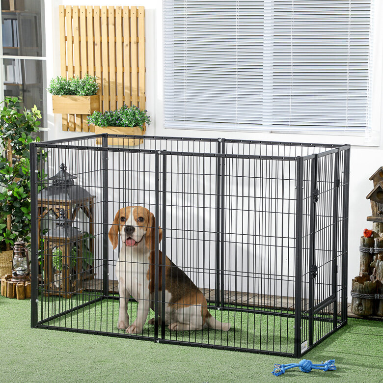 PawHut Parque para Perros de 6 Paneles Corralito para Perros Valla Metálica para Mascotas con Ancho Ajustable y Marco de Acero 82,5-150x79x61 cm Negro.