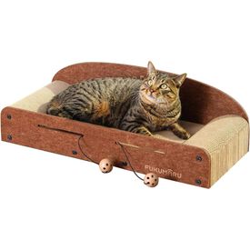 Fukumaru Cama y Rascador de Gato &ndash; Papel Corrugado y Fieltro, Espacio Grande para Descanso y Juego