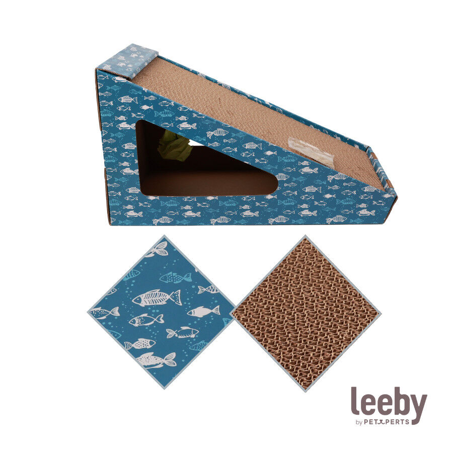 Leeby Walter rascador de cart&oacute;n horizontal con bola y estampado de peces para gatos, , large Imagen numero 5