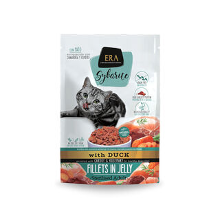 Era Sybarite Sterilised Adult Pato Filetes en Gelatina Sobre para gatos