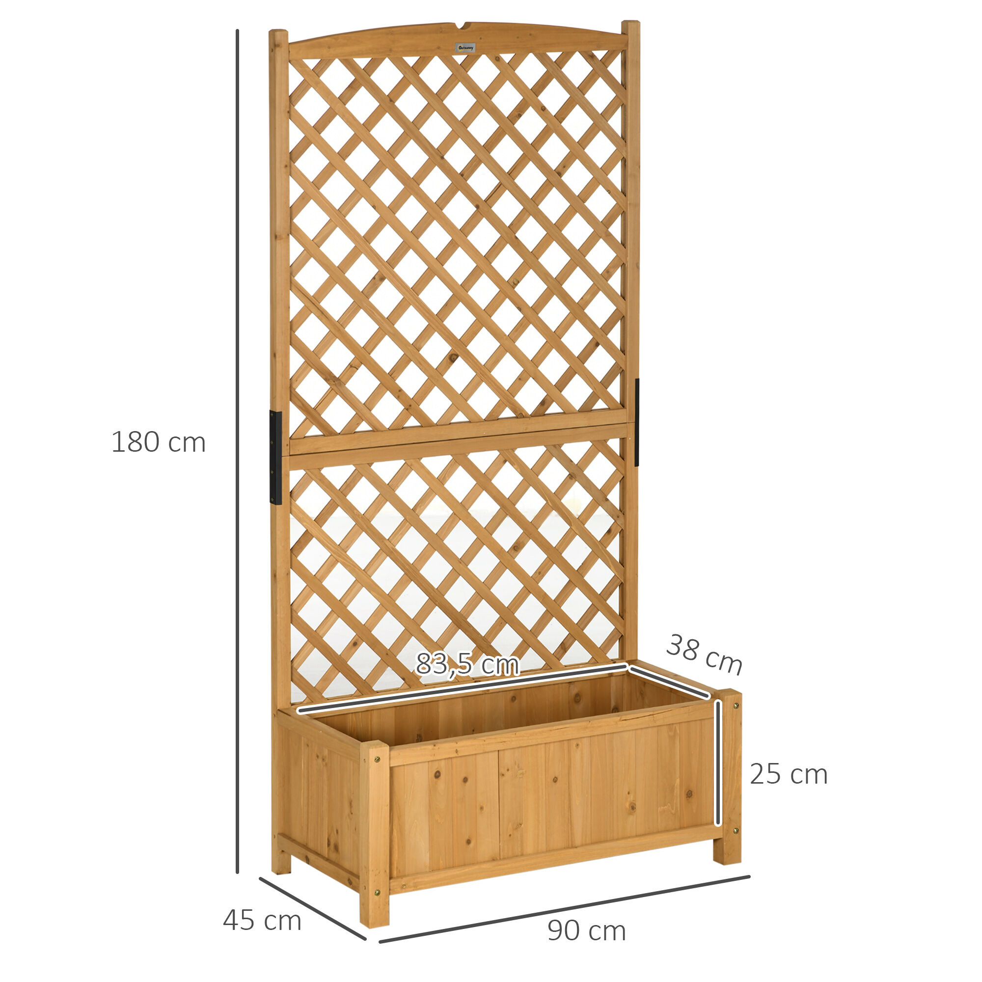 Outsunny Arriate de Jard&iacute;n con Enrejado Jardinera con Celos&iacute;a Macetero con Soporte para Trepadora Cultivos Plantas Flores para Exterior Patio Terraza Balc&oacute;n 90x45x180 cm Natural, , large Imagen numero 3