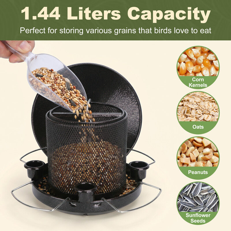 Nobleza Comedero Pajaros Exterior Metal, Alimentador Colgante Aves Silvestres con 4 Puertos y Copas de Agua, Estructura Retr&aacute;ctil Anti-Ardillas para Jard&iacute;n, 1.44 L, Negro, , large Imagen numero 4