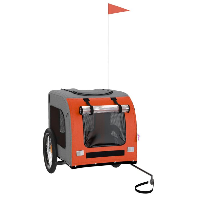vidaXL Remolque bicicleta para perros hierro tela Oxford naranja gris