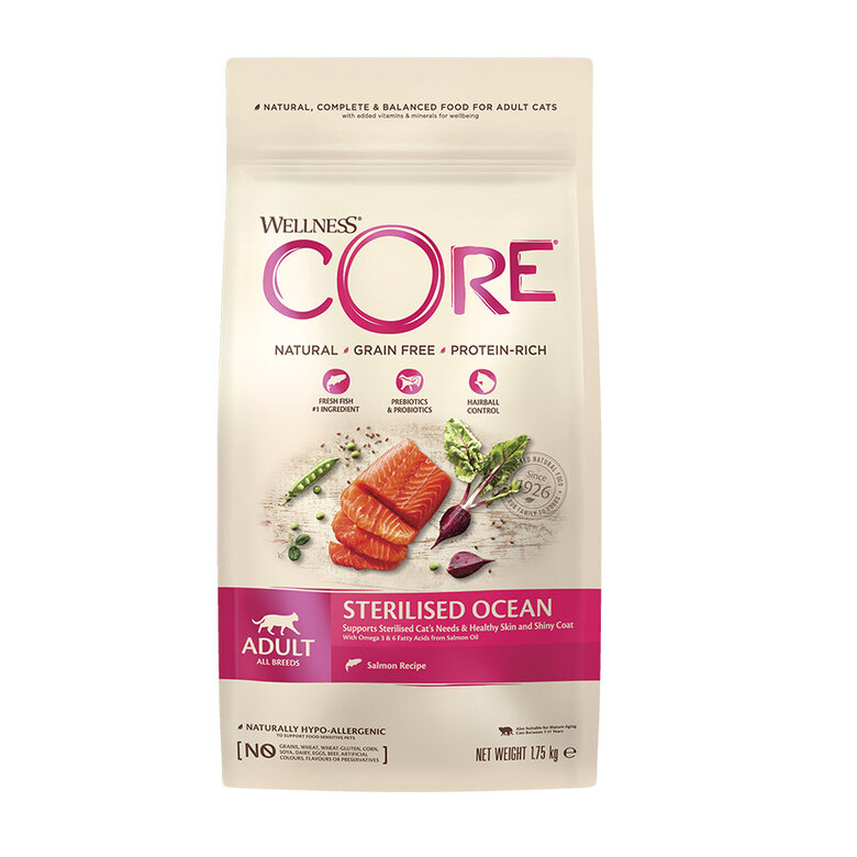 4 kg Wellness Core Adult Sterilised Ocean Salmón pienso para gatos