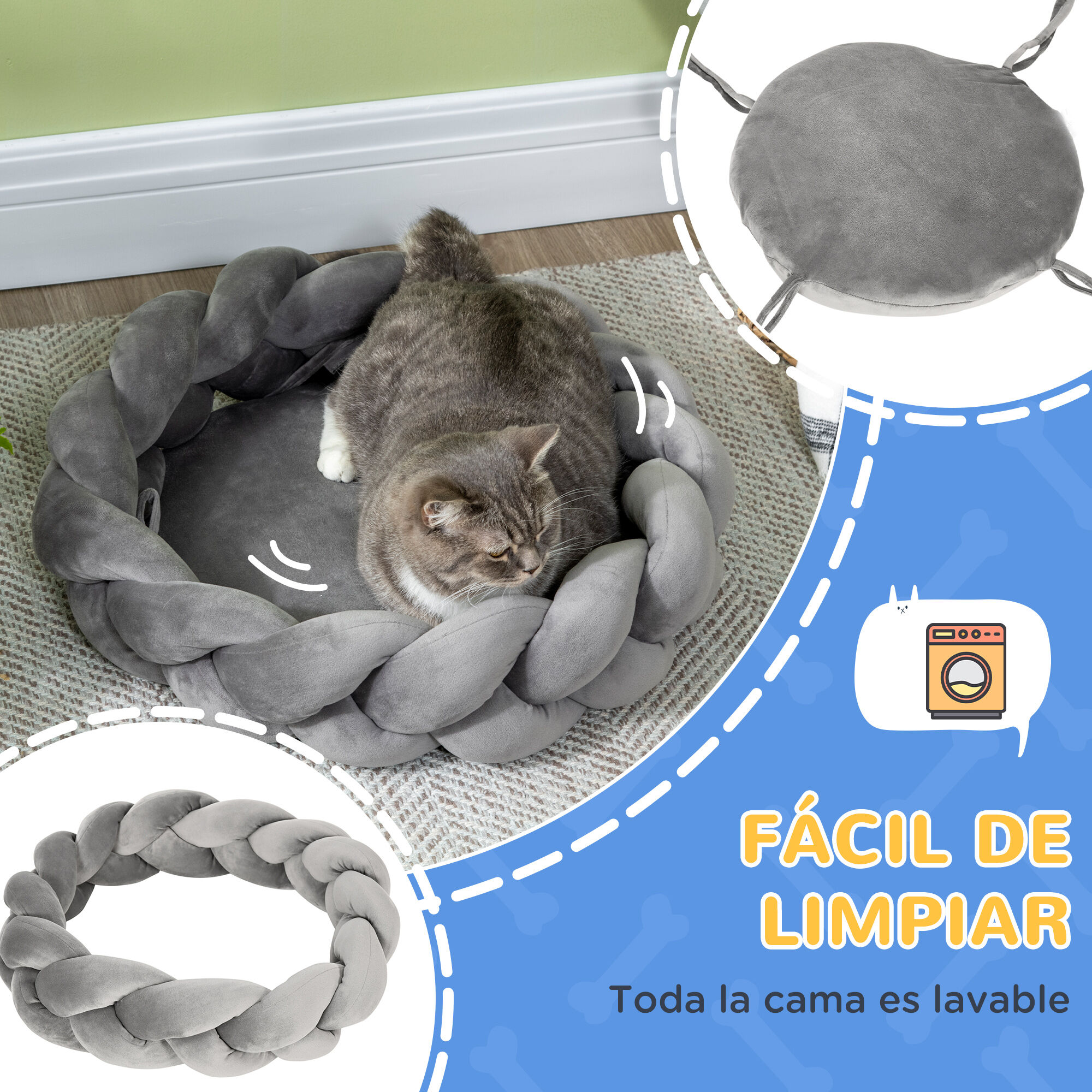 PawHut Cama para Mascotas Gris, , large Imagen numero 5