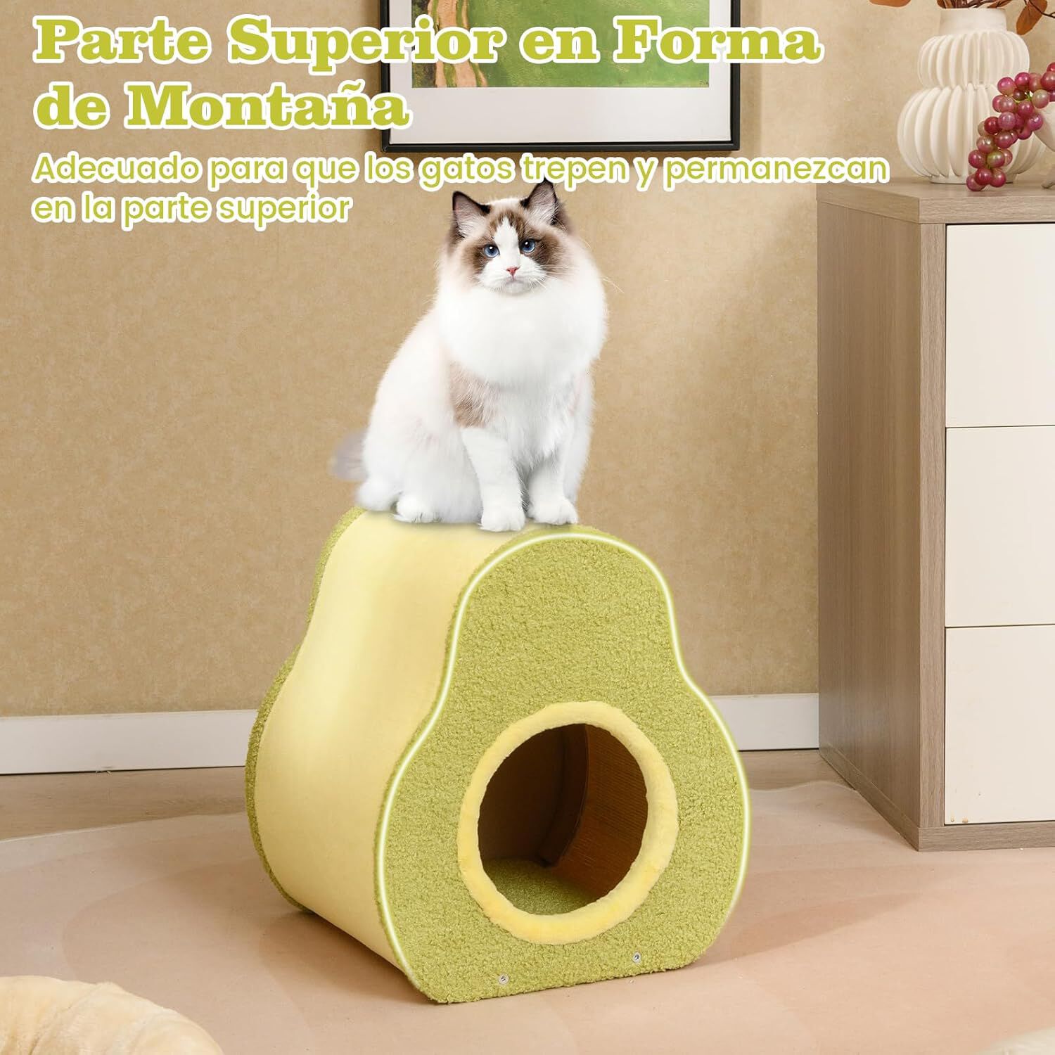 COSTWAY Casa para Gatos, Cama Gato en Forma de Aguacate Adorable con Tablero de Jute para Rascar, Agujero Redondo para Gatos, Condominio Compacto para Gatos de Interior, 35 x 33 x 40 cm thumbnail