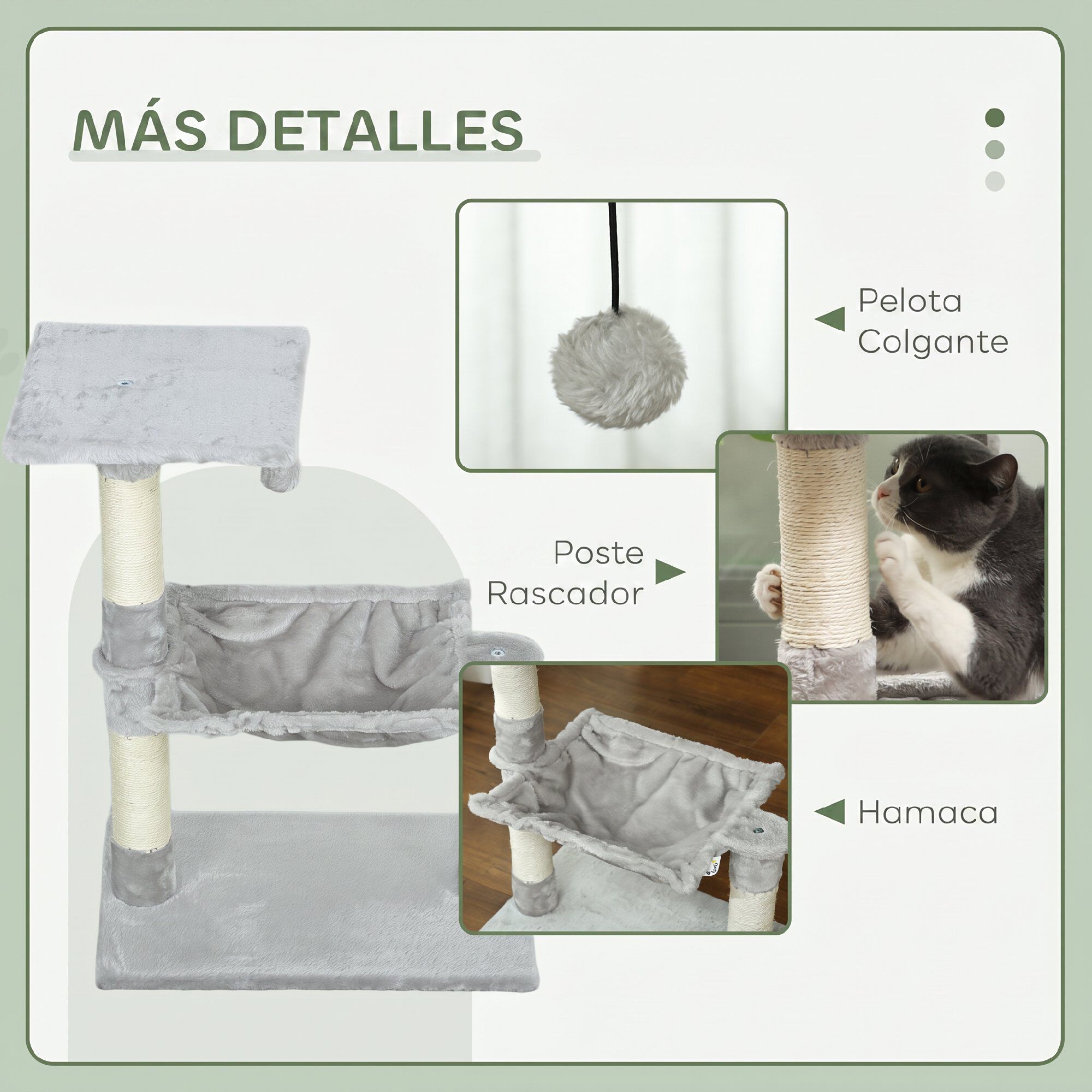 PawHut &Aacute;rbol para Gato Gris Claro, , large Imagen numero 5