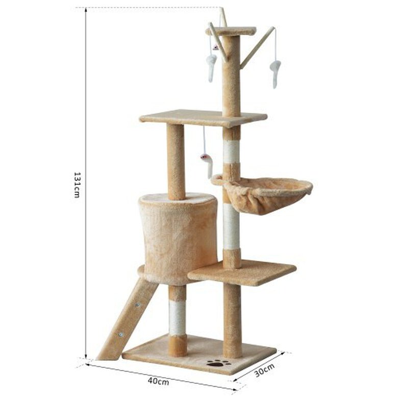 Pawhut árbol rascador con nidos y plataforma beige para gatos, , large image number null