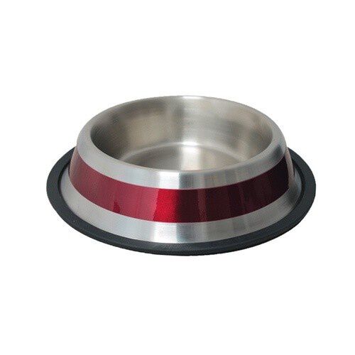 Comedero antideslizante de acero inoxidable con franja roja para perros, , large Imagen numero 1