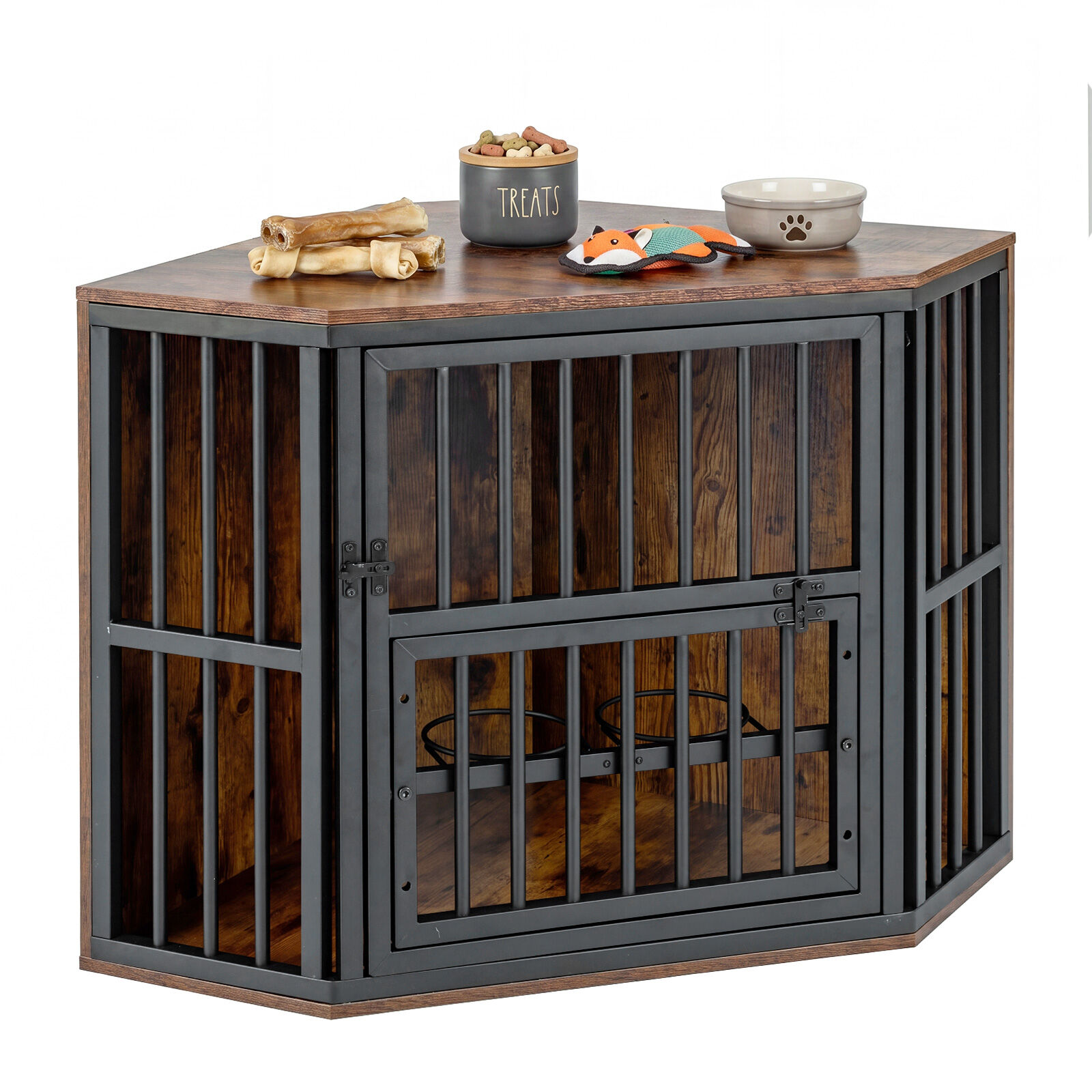 COSTWAY Jaula Esquinera para Perros Que Ahorra Espacio, Mueble Esquinera para Peque&ntilde;os Mascotas con Marco Met&aacute;lico, Estante para Comederos Ajustable 3 Niveles, Mesa Auxiliar Interior, 90 x 55 x 60 cm, , large Imagen numero 1