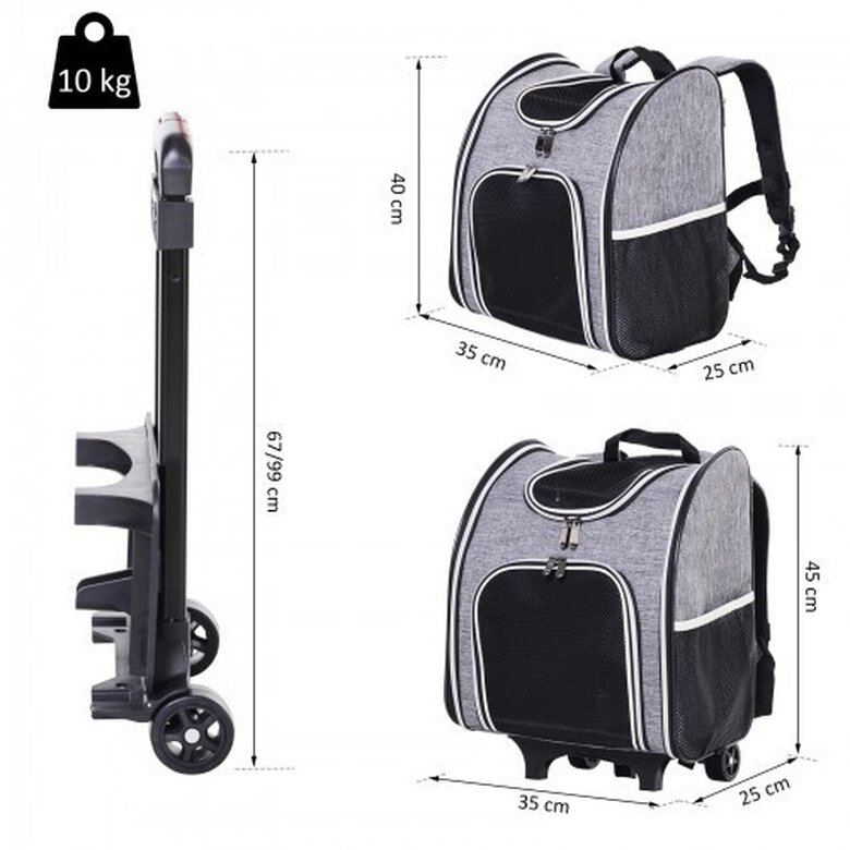 Transportin PawHut 2 en 1 Mochila/Carrito color Gris, , large image number null