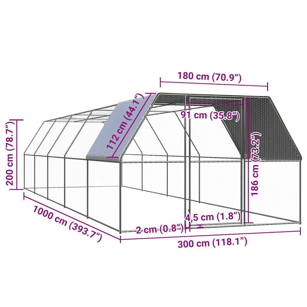 vidaXL Jaula gallinero de acero galvanizado 3x12x2 m, , large Imagen numero 34