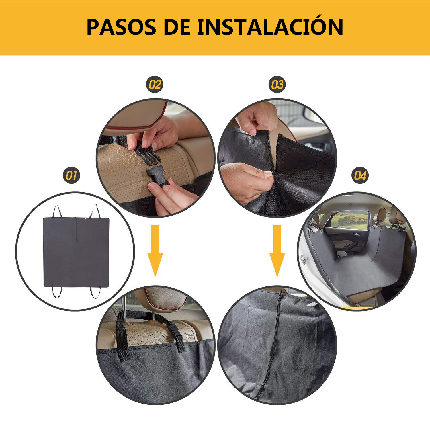 Funda de asiento para mascotas para el asiento trasero, impermeable y duradero (127*129CM), , large Imagen numero 3