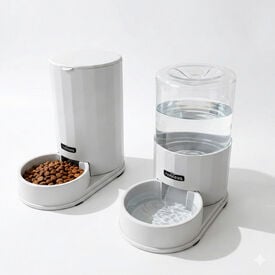 Nobleza Dispensador Autom&aacute;tico para Perros y Gatos, Comedero y Bebedero por Gravedad, Sin Electricidad, Dep&oacute;sito Transparente, Blanco