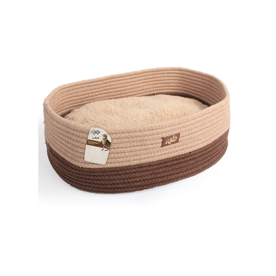 All For Paws Cama ovalada en marr&oacute;n y blanco para gatos, , large Imagen numero 1