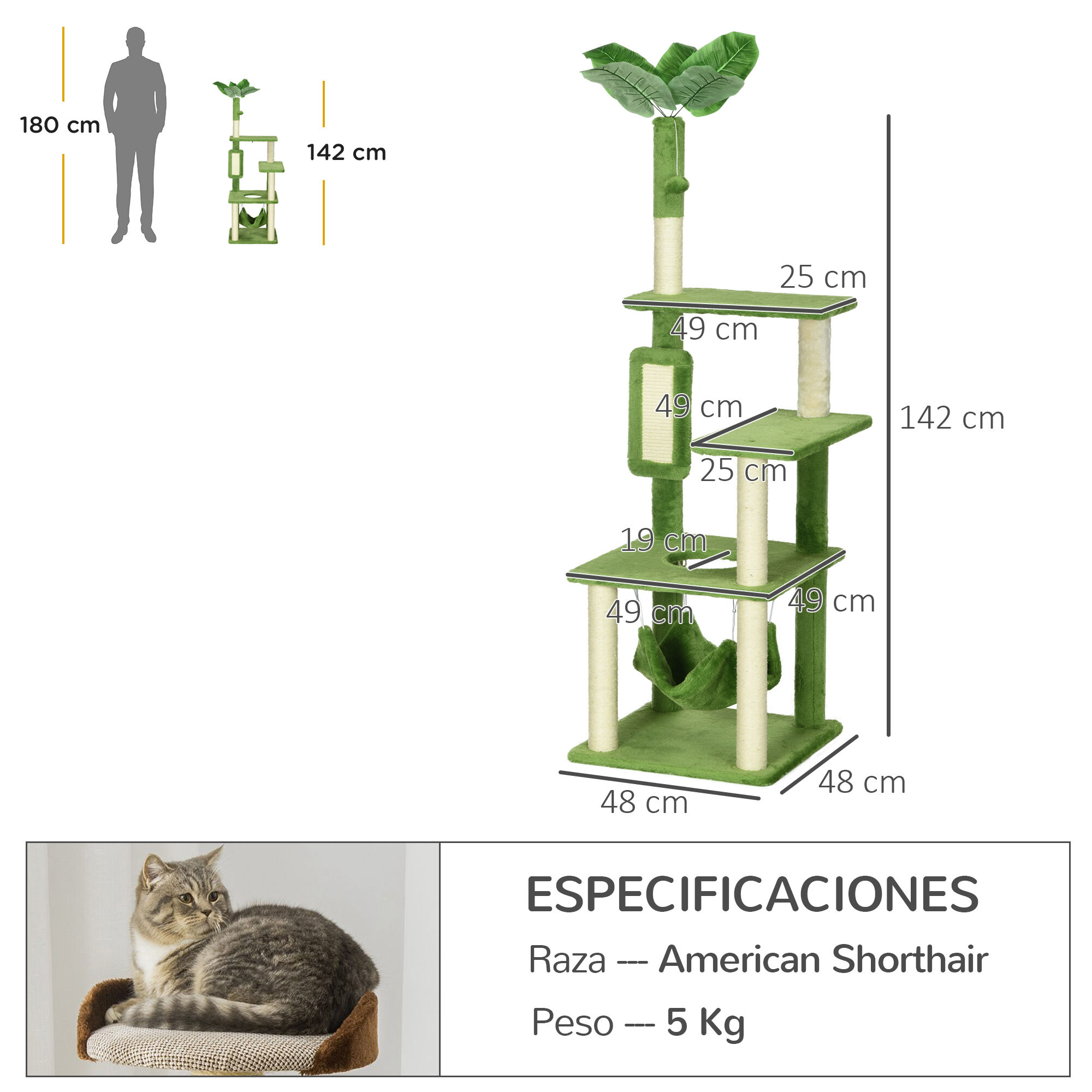 PawHut Árbol Rascador con Torre y Postes de Sisal para gatos grandes thumbnail