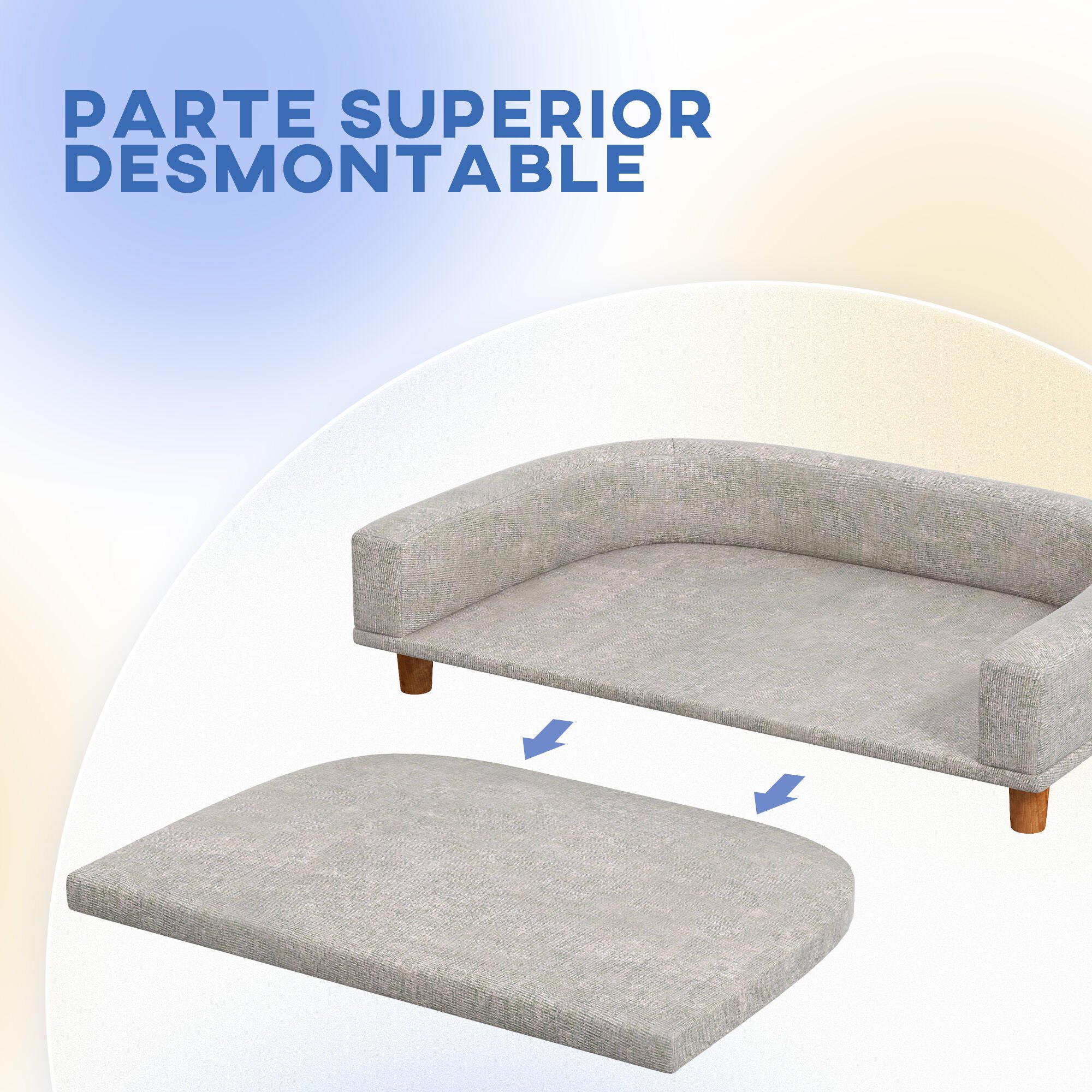 PawHut Sof&aacute; para Perros Grandes Cama Elevada para Perros Tapizada con Coj&iacute;n Lavable y Patas de Madera de Pino Carga 40 kg 98x67x25 cm Gris, , large Imagen numero 5