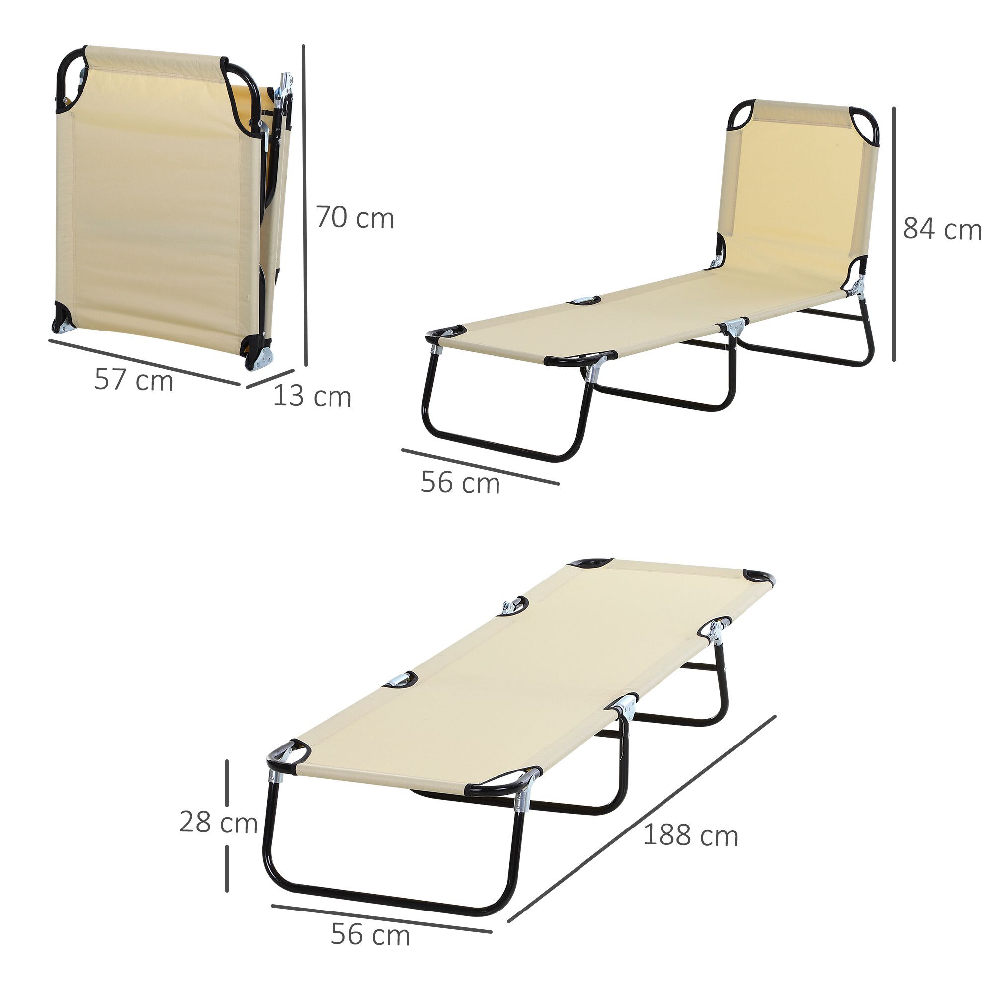 Outsunny Tumbona Plegable Reclinable con &Aacute;ngulo Ajustable de 5 Posiciones para Jard&iacute;n Exterior Piscina Terraza Camping Carga 120 kg 188x56x28 cm Beige, , large Imagen numero 3