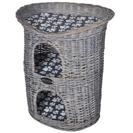 Cama de mimbre con doble altura para gatos color Gris